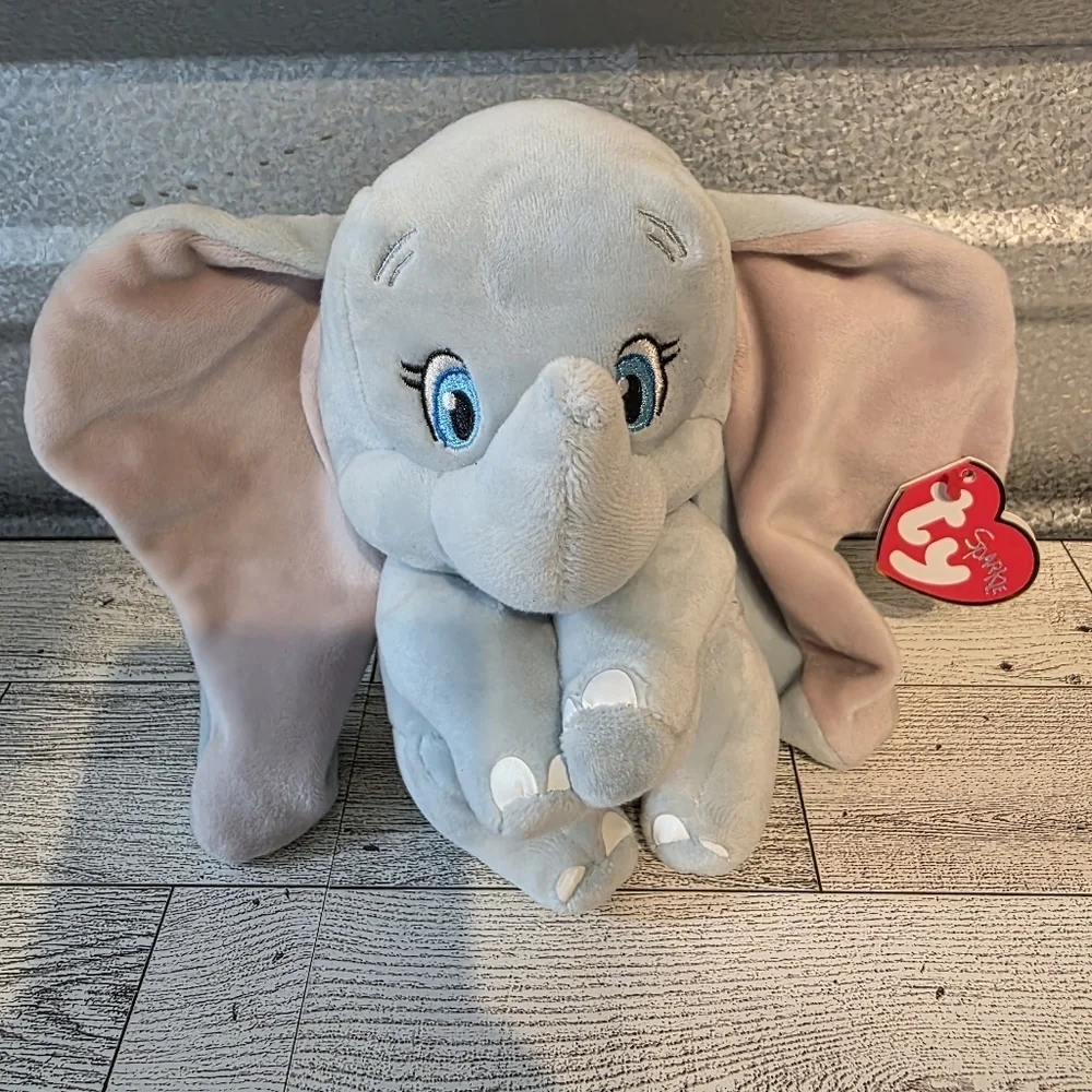 Ty Dumbo Plush Elephant - Soft Blue and Light Pink